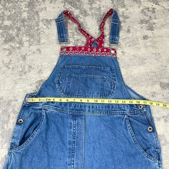 Vintage Agapo Cropped Denim Overalls Red Paisley Bandana Trim Ranch Western Sz M - Picture 5 of 9